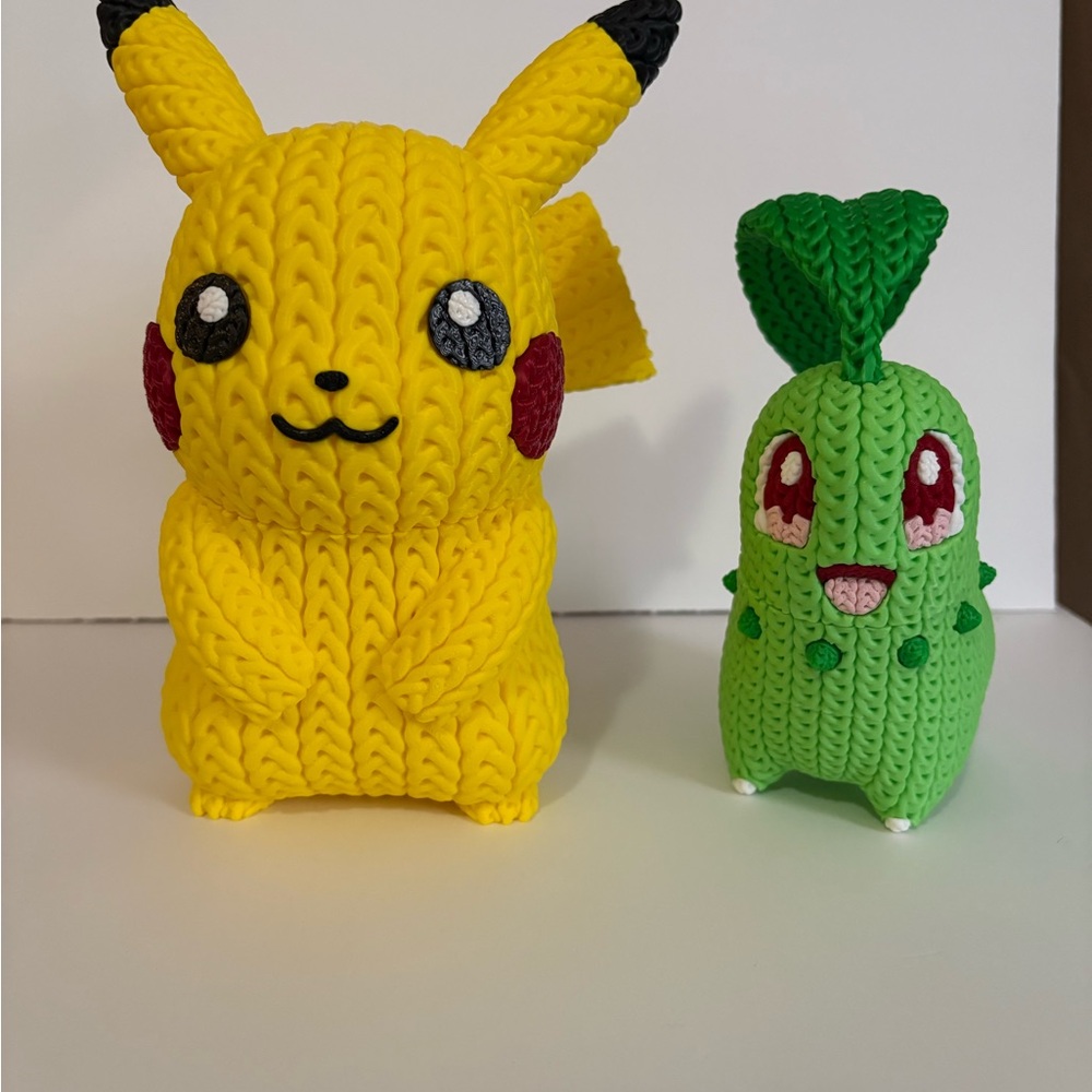 3d printed Pikachu and Chikorita Knit-Style - Yellow & Green